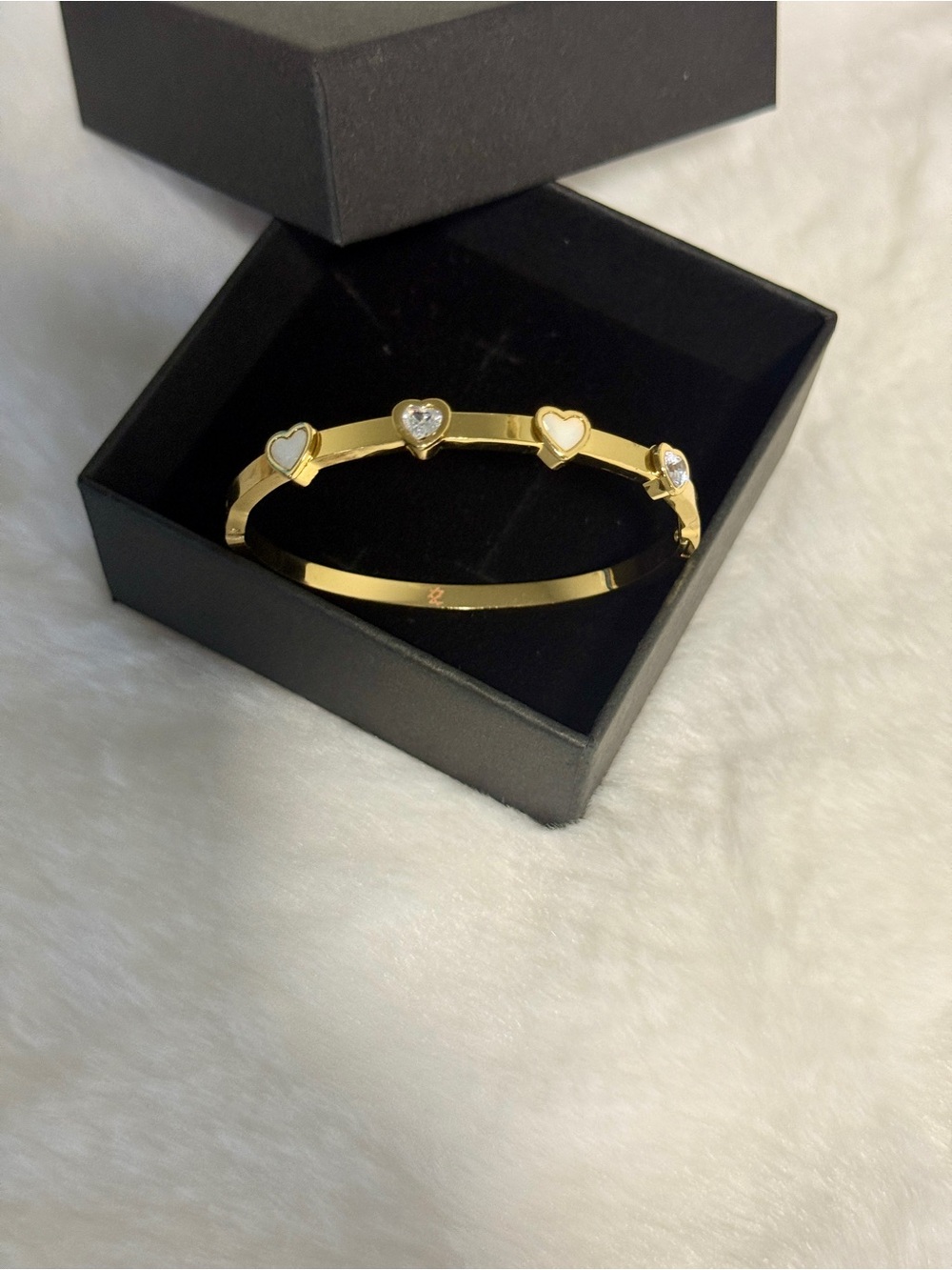 Gold Heart Accent Bangle Bracelet - Women Jewelry - Picture 2 of 5